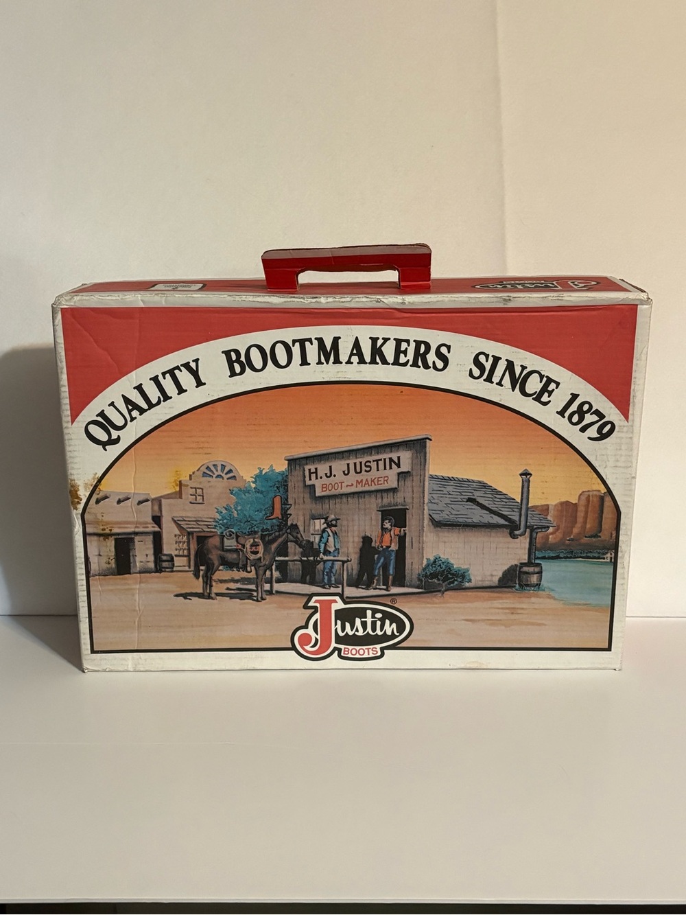 Justin Boots Vintage Style Bootmaker Box - Red and Cream 10 1/2 EE